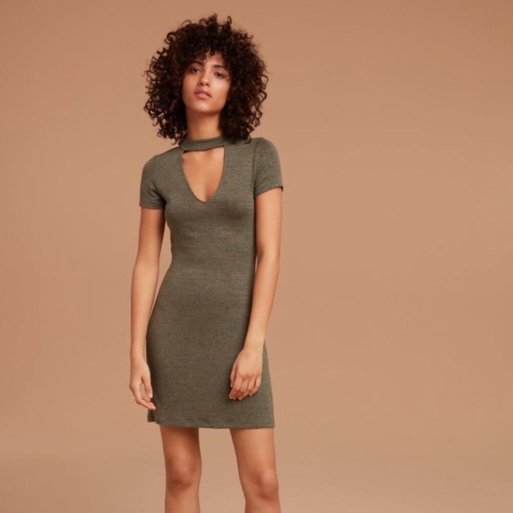 Aritzia Olive Green Cutout Mini Dress
